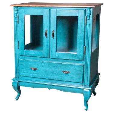 Imagem de Cristaleira Com 2 Portas de Vidro e 1 Gaveta Azul Bebê