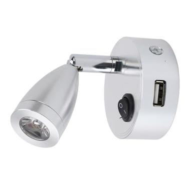Imagem de Lâmpada de Leitura para RV, Holofote Giratório de 350° Com Porta USB para Barco, Iate, Motorhome (Prata)