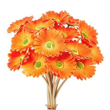 Imagem de SITUMEIZI 15 peças de margaridas artificiais laranja gerbera, buquê de flores falsas de margarida, 38 cm para casamento, festa de noiva, decoração de cozinha