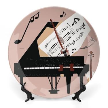 Imagem de Piano Violino Notas Musicais Placas Decorativas Cerâmica 15,5 cm Bone China Placas Decorativas com Suporte de Exibição Ornamento de Cerâmica Artesanal para Casa Cozinha Quarto Ornamento Decorativo