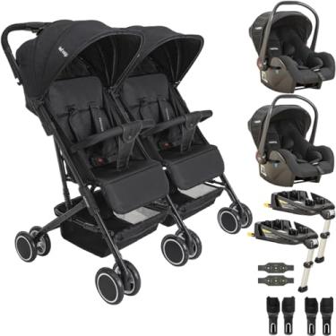 Imagem de Carrinho Kiddo Gemeos 2 Bebe Conforto 2 Base ISOFIX Mascote Preto