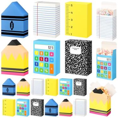 Imagem de AmazingSpark 24 peças de materiais de volta às aulas, caixas de presente para o primeiro dia de aula, porta-pipocas, doces, calculadora, lápis de cor, estilo para professores, sala de aula, decoração