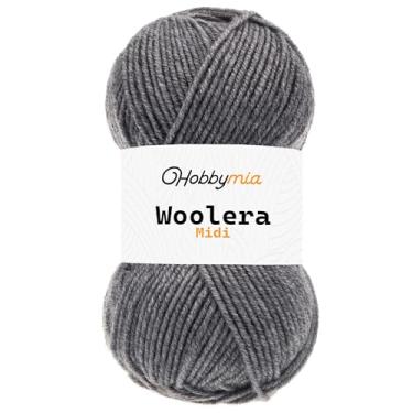 Imagem de HobbyMia Fio de lã midi Woolera - 100 g / 186 jardas - (4) peso penteado - 75% acrílico, 25% lã (cinza prateado, 1 novelo)