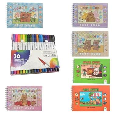 Imagem de Kit Caneta Brush Pen Ponta Dupla 36 Cores + Caderno Para Colorir