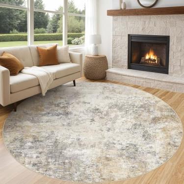 Imagem de UERMEI Tapete redondo de 2,4 m para sala de estar - 20 x 20 cm lavável, neutro, moderno, abstrato, macio, fino, tapete para uso interno, tapete antiderrapante para quarto, embaixo da mesa de jantar