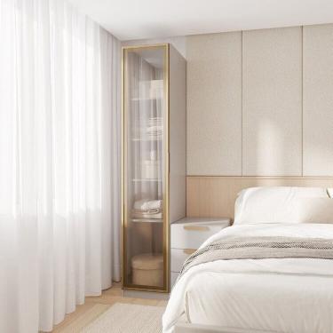 Imagem de Guarda-Roupa Modular 40cm 1 Porta Reflecta com Prateleiras Jade Cabecasa Madeiramadeira Cinza Urbano