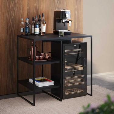 Imagem de Aparador Adega Industrial Bar Barzinho Bourbon Aço Preto 80 Cm