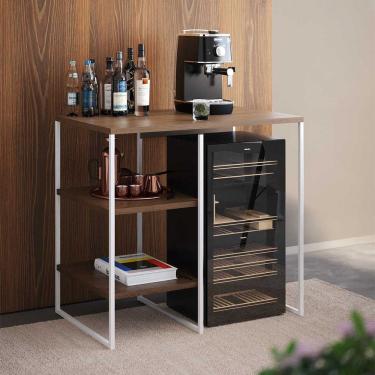 Imagem de Aparador Adega Industrial Bar Barzinho Bourbon Aço Branco e Carvalho 80 Cm