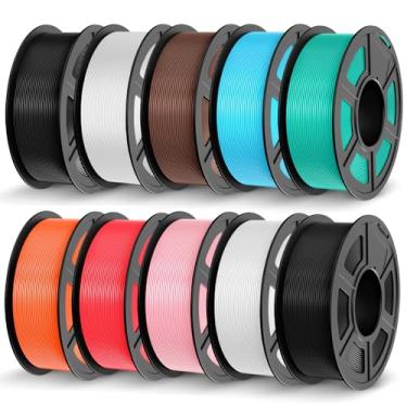 Imagem de JAYO Filamento PETG 1,75 mm, pacote de filamentos de impressora 3D, 1,1 kg por carretel, pacote com 10, preto x 2 + branco x 2 + chocolate + azul celeste + rosa Sakura + laranja ensolarado + verde