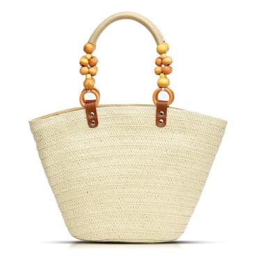 Imagem de QTKJ Bolsa de praia de palha para mulheres, sacola de grande capacidade, bolsa de mão para férias, viagens, uso diário (estilos 632