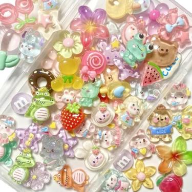 Imagem de TIAMECH Kit de 60 peças de pingentes de geleca de animais pequenos, sortidos, amuletos de resina de sapo de cogumelo fofo para capas de lixo, capa de telefone de desenho animado misturado a granel