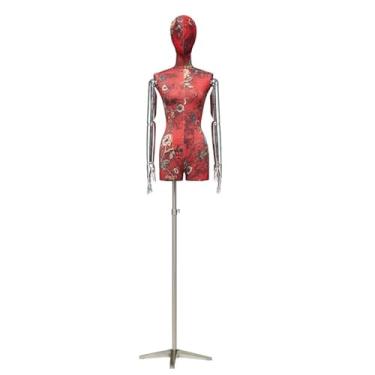 Imagem de Mannequin Manequim feminino destacável estilo chinês, torso ajustável em fibra de vidro e braços galvanizados, expositor de roupas para loja(Red)