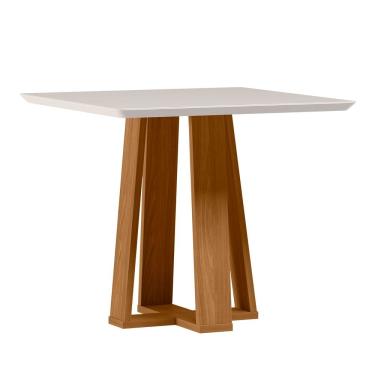 Imagem de Mesa de Jantar para 4 Lugares 90cm Tampo Quadrado com Vidro Rubi Ypê/Off White - New Ceval