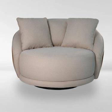 Imagem de Poltrona Para Sala Ibiza 122cm Giratoria Linho Bege Corino Terracota Desenho Do Tecido Liso