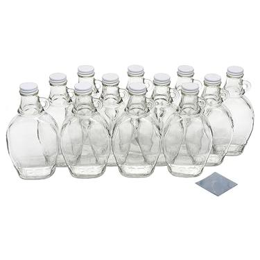 Imagem de North Mountain Supply Garrafas de vidro de xarope de bordo de 227 g com alça de laço e tampas de metal branco e faixas retráteis - Caixa com 12