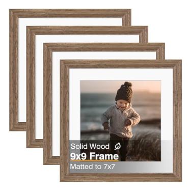 Imagem de KINLINK Moldura de 22 x 23 cm, molduras quadradas de madeira maciça marrom para fotos 18 x 18 cm com tapete ou 22 x 23 cm sem tapete, molduras de parede e mesa, madeira marrom, pacote com 4