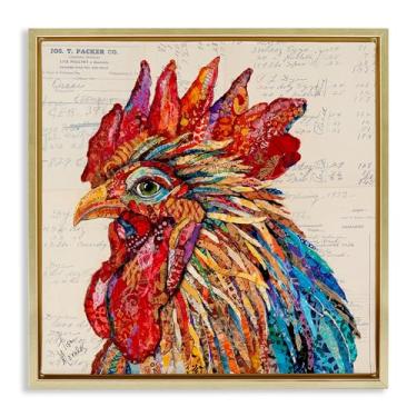 Imagem de Stupell Industries Arte de parede em tela flutuante dourada emoldurada de galo com padrão arrojado por Lisa Morales, 63 x 63 cm