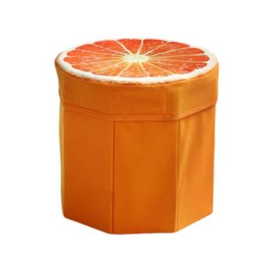 Imagem de FytStycale Pufe Dobrável com Armazenamento, Dobrável, Economizador de Espaço, Decorativo, com Estampa de Frutas Engraçadas, de Armazenamento para Móveis, Sal, Laranja, Tamanho real