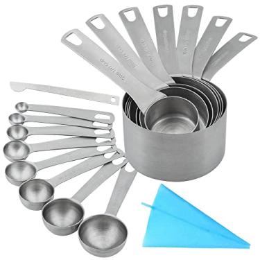 Imagem de Conjunto de 17, 7 xícaras e 8 colheres de aço inoxidável com nivelador, conjunto de medição de cozimento resistente