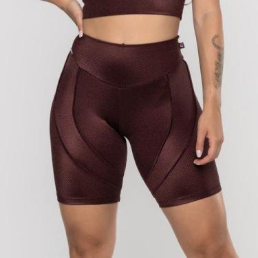 Imagem de Bermuda Fitness Feminina Recortes Poliamida Brilho Acetinado - Orbis F