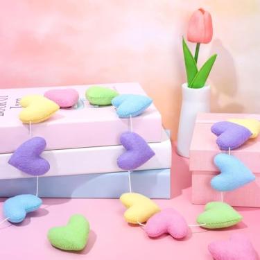 Imagem de Whaline Guirlanda de feltro de coração para dia dos namorados 2,5 m, guirlanda de coração 3D pastel, enfeite romântico para pendurar para casamento, aniversário, festa de aniversário, decoração de
