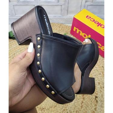 Imagem de Sandália Tamanco Moleca Feminino Salto Médio Estilo Moderno, Preto, 35