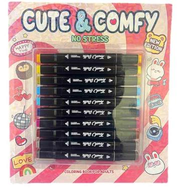 Imagem de Kit de Canetinhas para Colorir 10 Cores Livro de Colorir para Crianças Edição Nova (Rosa)