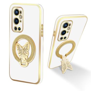Imagem de nancheng Capa para celular OnePlus 9 Pro, com suporte de borboleta, galvanizada, macia, TPU protetora, fina, à prova de choque, branca