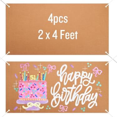 Imagem de Whaline 4Pcs Large Blank Kraft Paint Paper Banners 2 x 4 Feet DIY Blank Banner Sign with Ribbon for Business Office Birthday Graduation Wedding Party Supplies