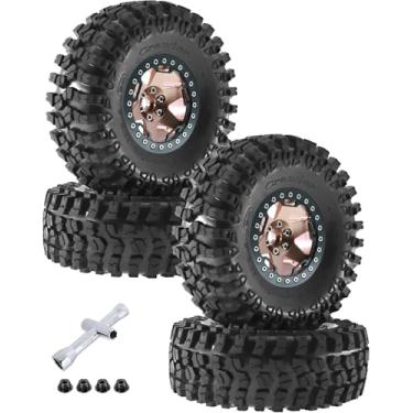 Imagem de Rcarmumb 2.2 Inch Beadlock Wheel Rim & Wheel Tires for Axial SCX10 Capra/AMG 6x6/TRX4/Redcat Gen8 Redcat Everest Gen7 Pro RC Scale Crawler Truck,Tires Tyres w/Aluminium Wheel Rim,Brown