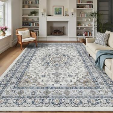 Imagem de Tapete cinza persa lavável 20 x 25 cm para sala de estar, tapete floral vintage grande para quarto, sala de jantar embaixo da mesa, tapete antiderrapante de pelo baixo, tapete macio (20 x 25 cinza