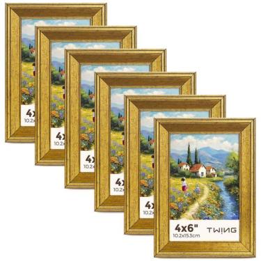 Imagem de Porta-retratos TWING Rustic Gold 10x15cm Conjunto de 6
