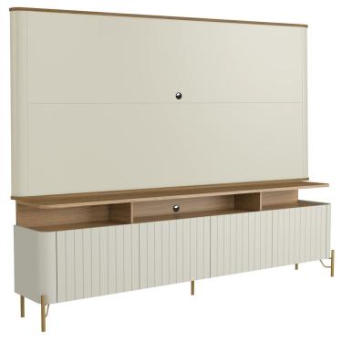 Imagem de Rack Sala Com Painel Para TV 75 Pol 4 Portas Brise 220cm Pés Dourado Clio I03 Louro Luna - Lyam