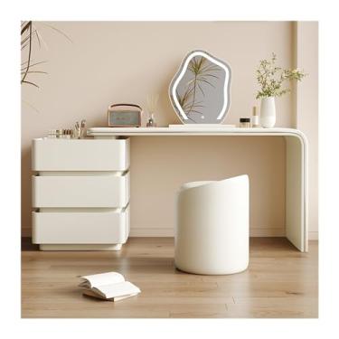 Imagem de Escrivaninha de penteadeira Mesa de toucador com 3 gavetas, conjunto moderno e simples, incluindo espelho maquiagem LED cadeira, perfeito para mulheres meninas(Branco,Pequeno)