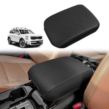 Imagem de Muslogy Capa de apoio de braço para console central compatível com Kia Telluride 2020-2024 2025 almofada de apoio de braço confortável protetor de couro vegano preto regular grosso