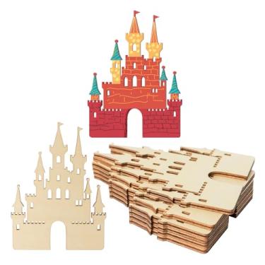 Imagem de Arte de parede de madeira em forma de castelo ornamentos inacabados para quarto de princesa, Natal, casamento, festa de aniversário, decoração de porta de casa, decoração de parede, pacote com 6