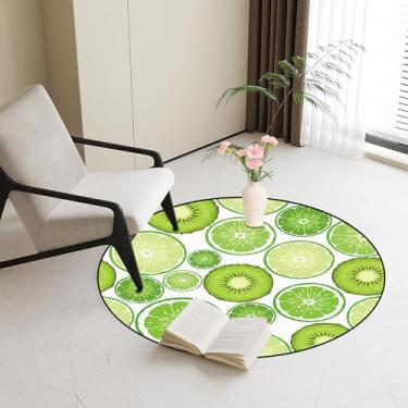 Imagem de FUYEUN Tapete redondo de kiwi com círculo verde para quarto, dormitório, sala de estar, tapete de área de groselha chinesa, tapete de chão, capacho, 90 x 90 cm