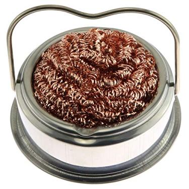 Imagem de Ruiling 1 suporte de bola limpa com ponta de ferro de solda, bola de esponja de limpeza de fio de latão com caixa de aço inoxidável resistente sem necessidade de água