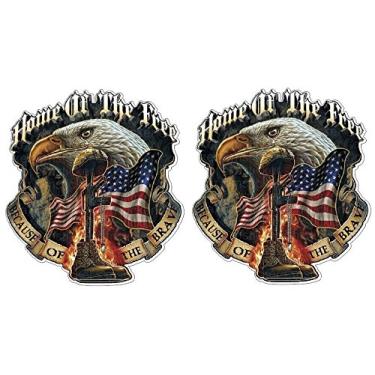 Imagem de Conjunto de 2 peças | Home of The Free Because of The Brave | Adesivo de capacete | Decalque | Etiqueta de capacete rude engraçado