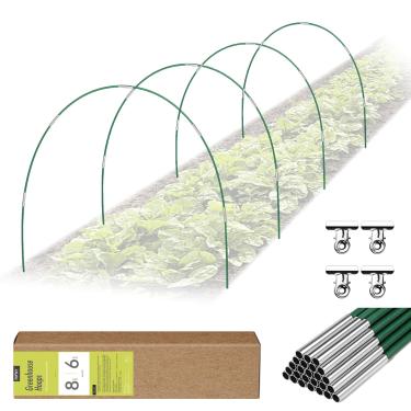 Imagem de RIFNY 24 peças de argolas de jardim para canteiros elevados, kit de aros de estufa túnel de crescimento longo para cobertura de fileira, postes de suporte de jardim de fibra de vidro sem ferrugem para