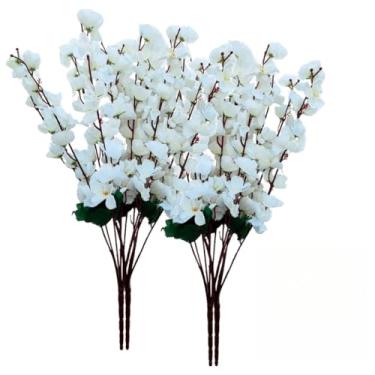 Imagem de 2-10 Buquês de Flores de Cerejeira Artificial 63cm – Flor de Pêssego Oriental para Decoração de Casamentos, Salas e Eventos(BUQUE BRANCO,2)