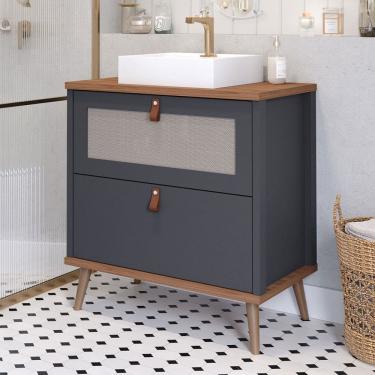 Imagem de Armário de Banheiro Veneto 60 Cm 1 Porta e 1 Gaveta 100% Mdf Titanium/Freijó - Mgm Móveis