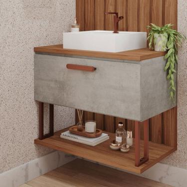 Imagem de Armário de Banheiro Duna 80 Cm 1 Porta 100% Mdf Cimento/Freijó - Mgm Móveis