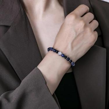 Imagem de Pulseira de contas feita à mão para homens e mulheres, cordão elástico com pedra natural e contas de destaque, joia de pulso ajustável, 7.68Inches, Obsidiana, turquesa, Sem Pedra Preciosa