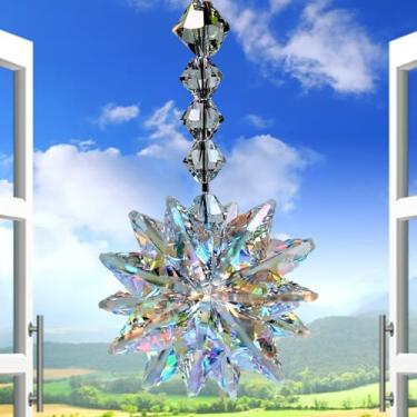 Imagem de Cristais apanhadores de sol para pendurar floco de neve, prismas de cristais para janelas de sol, quarto, jardim, peças de lustre de carro, pingentes de arco-íris