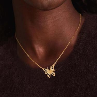 Imagem de Colar de borboleta delicado para mulheres, banhado a ouro 14 K, colar com pingente de borboleta banhada a ouro, colar de zircão cúbico simples, minimalista, delicado, joia moderna feita à mão, Medium