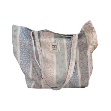 Imagem de Bolsa transversal de lona feminina simples romântica elegante rosa flor