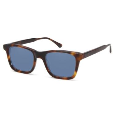 Imagem de HCHES Óculos de sol retangulares de acetato, polarizados, masculinos, vintage, uv400 (azul tartaruga)