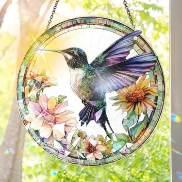 Imagem de Acrílico colorido Suncatcher, decoração para pendurar pássaros com design de estilo vitral impresso, arte de parede de arco-íris, refrator de luz do sol, decoração de casa interna e externa com