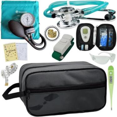 Imagem de Kit Enfermagem Aparelho de Pressão Estetoscópio Medidor Glicose Incote